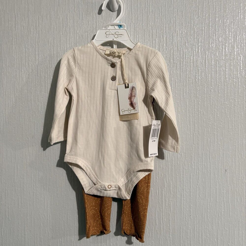 Jessica Simpson New Baby Girl Set Top Pants Boho Earthy Rainbow Brown 6-9 Mo